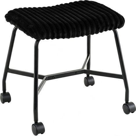 Lot de 2 Tabourets à Roulettes, 49 x 40,5 x 49 cm Pouf Mobile avec Assise Incurvée Rembourrée, Pieds Métalliques Robustes, Charge 150kg, Noir (1/5)