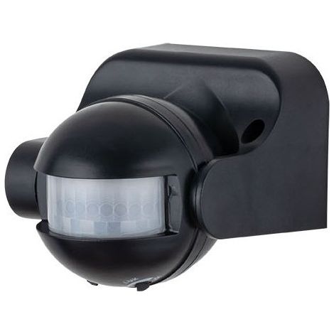 Détecteur de mouvement pour éclairage extérieur, portée de détection de 12 m en champ libre, angle de 180°, indice de protection IP44, noir
