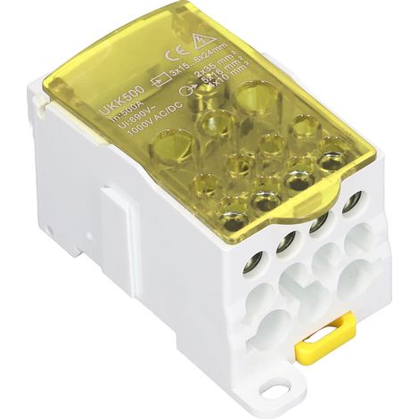 Borne de jonction UKK500 C45, boîte de raccordement 690V 500A, unipolaire sur rail, couleur jaune, connecteur électrique robuste (1/5)