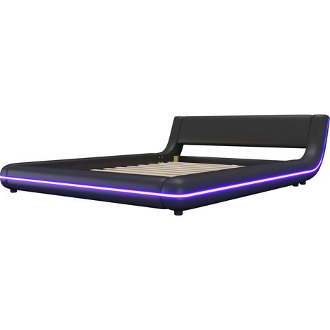 Cama plataforma 140 x 200 cm en PU y MDF negro con iluminación LED multicolor MODENUIT (1/5)