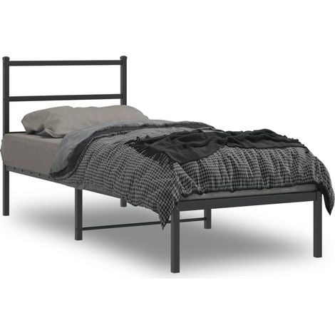 Metal Bed Frame without Mattress with Headboard Black 75x190cm vidaXL (1/5)