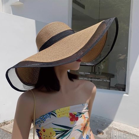 1 chapeau large bord couvrant le visage, chapeau seau élégant en organza pour femmes, chapeau de paille léger anti-soleil et anti-UV pour l'été, vacances à la plage, couleur kaki. (1/5)
