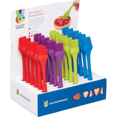 Colourworks brights display of 24 assorted coloured silicone mini pastry brushes