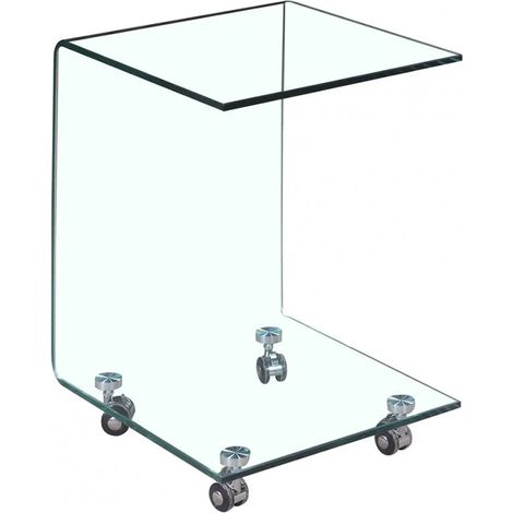 Bout de canapé carré H. 62 cm en verre trempé avec 4 roulettes - ICE (1/5)