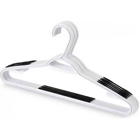 Perchas de plástico blancas 5 pz con barra portapantalones y antideslizantes