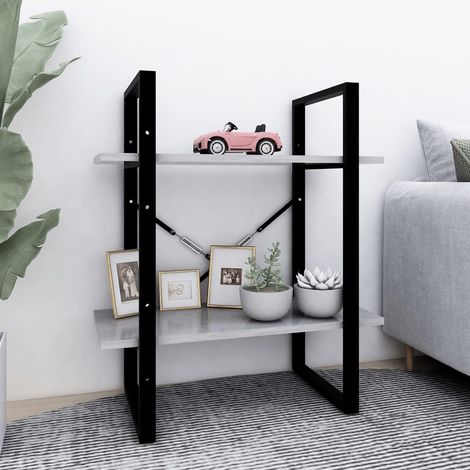 Bibliothèque à 2 niveaux, Étagère de Rangement, Meuble pour Dossier, Armoire de Rangement Gris béton 60x30x70 cm Aggloméré AXZ27634 (1/5)
