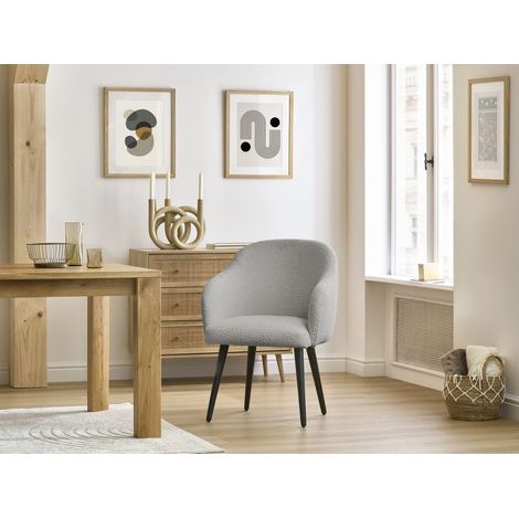 BOBOCHIC - Lot de chaises SOPHIE tissu bouclette et pieds scandinaves noirs Gris clair (1/5)