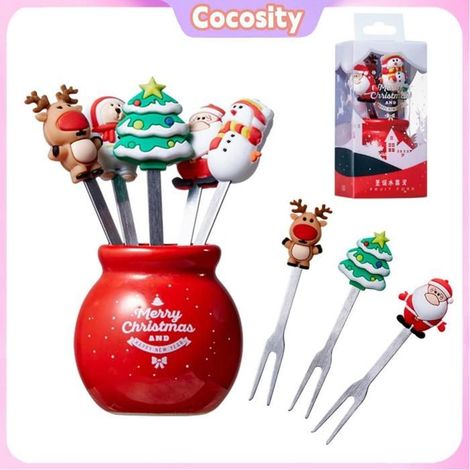 Cocosity Fourchette à fruits en Silicone de noël Fourchette à Fruits En Silicone Pour Noël Fourchette à articles cuisine Argent (1/5)