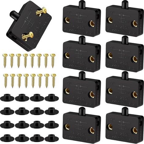 8 Pcs Interrupteurs de Porte D'armoire Momentané Interrupteur Automatique 1A 250V Lampe de Placard Interrupteurs Commutateur D'armoire(Noir) (1/5)