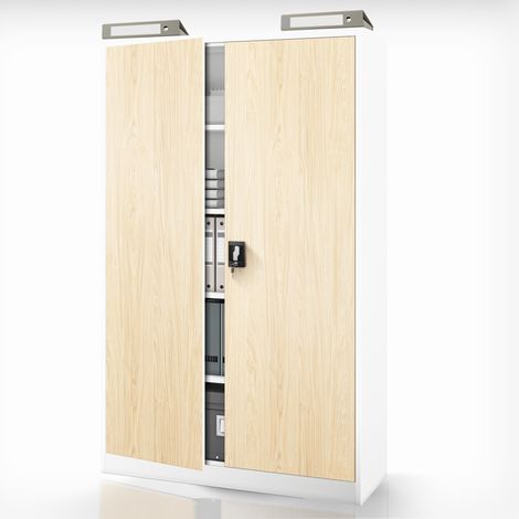 Metallischer Büroschrank für Dokumente JAN II, Eco Design: weiß/Sonoma-Eiche