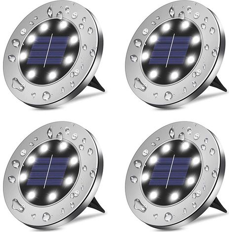 Solar-Außenleuchte, 4-teilige weiße Solar-Bodenleuchte für den Garten, 8 LED wasserdicht IP65 Solar-Außen-Einbaustrahler Beleuchtung