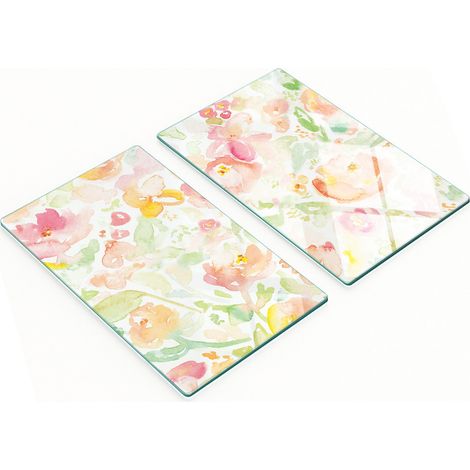 Taglieri decorativi in vetro temperato con fiori ad acquerello, 2x30x52 cm (1/5)