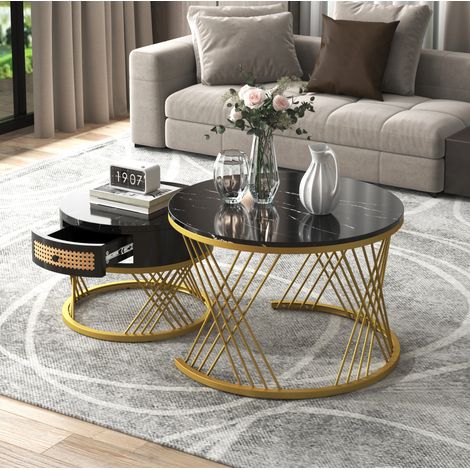 tavolo soggiorno 70 cm doppio piano marmo nero elegante OKMYHOME (1/5)