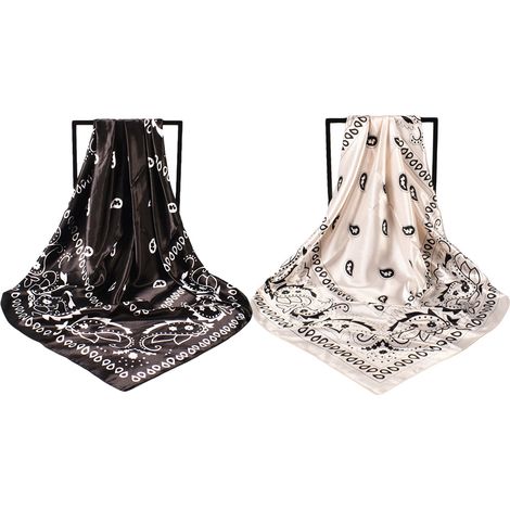 Pañuelo cuadrado de satén de 89 cm (35 pulgadas) - Juego de 2 pañuelos de satén sedoso con estampado floral para mujer (1/5)