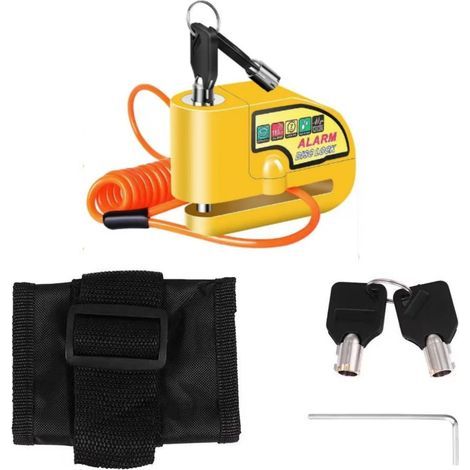 Candado de disco antirrobo para motocicletas, scooters y ciclomotores con alarma de 110 dB, 2 llaves, cable antirrobo de 1,5 m y 1 bolsa para candados de disco con alarma para motocicletas/bicicletas/ (1/5)