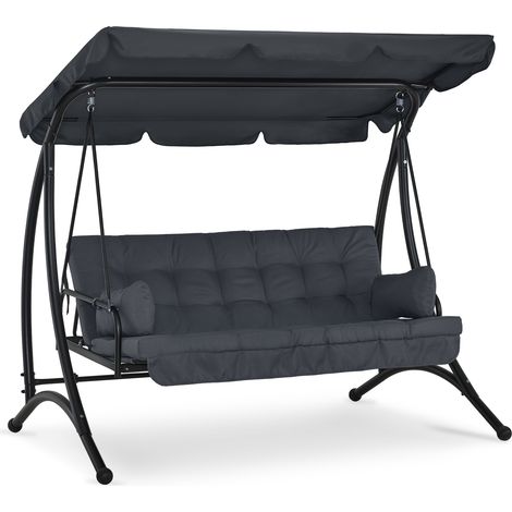 M MCombo 3-Sitzer Hollywoodschaukel mit Liegefunktion, mit Extradickem Sitzkissen & Sonnendach, Schaukelbank Outdoor Wetterfest 4095 (grau) (1/5)