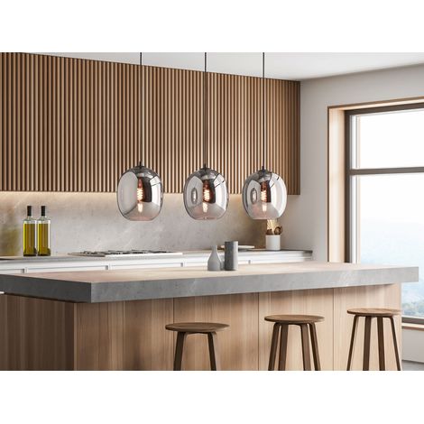 LED Pendelleuchte Industrial 3 flammig mit Rauchglas Glaskugeln - Länge 95cm (1/5)