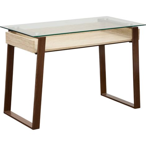 Escritorio rectangular con tablero de cristal Ariro de 55 x 110 cm, en color beige y marrón - Atmosphera créateur d'intérieur (1/4)