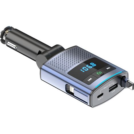 65-W-Bluetooth-FM-Transmitter für das Auto, 100 cm langes Einzugskabel, USB-C-Zigarettenanzünderanschluss und Bluetooth-5.3-Autoradio mit Freisprecheinrichtung
