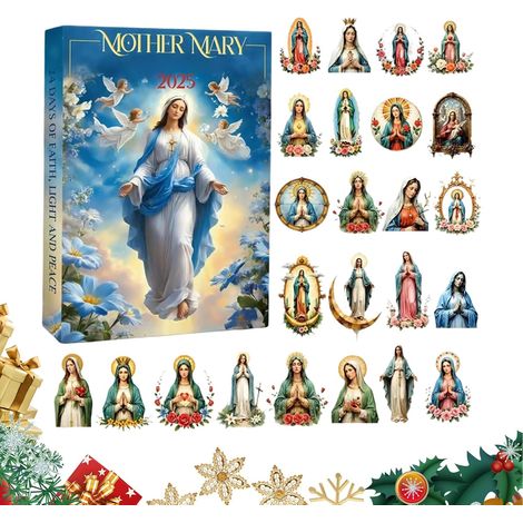 Calendrier de l'Avent 2025 en acrylique 2D - Décoration de Noël 2025 - Calendrier de vacances Mère Marie pour maison, mur, fenêtre, arbre, cour, fête, vacances, anniversaire (1/5)