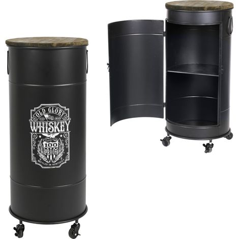 Barwagen mit Tür und Rollen – Design Old Glory, Maße 40x40x85 cm (1/2)