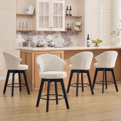 Lot de 2 Tabourets de Bar 51 x 52,5 x 92,5 cm accoudoirs rembourrés repose-pieds Blanc pivotants revêtement en tissu chenille (1/5)