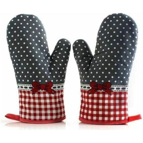VURAHOME - Gants grill ignifugés, manique coton Gants four pour protéger les mains Taille unique par lot de 2 28cm- (1/4)