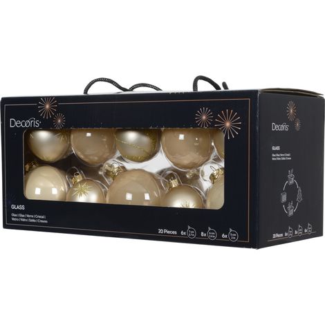 Decoris Weihnachtskugeln aus Glas Ø 5, 6, 7 cm creme-gold 20 Stück