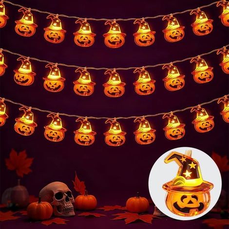 TRAHOO-Guirlande Lumineuse Halloween 3m 20 LED, Lumières 3D Citrouille & Fantôme Étanche à Piles, Idéale pour Décoration Exté[J292] (1/5)
