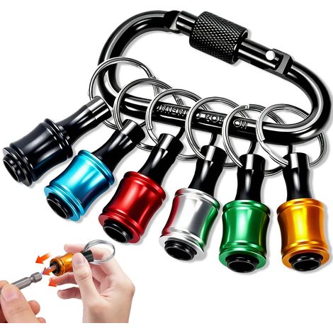 6pcs Porte-Embouts à Main de Tournevis à Hex, 1/4 Adaptateur de Vis à Main de Foret Barre d’Extension Portable avec Porte-Clés, Porte-Tournevis en Alliage d’Aluminium (1/5)