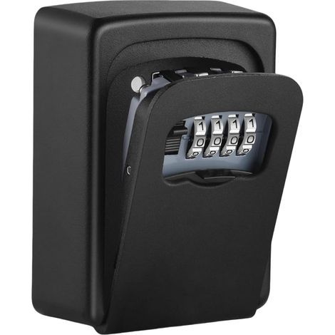 Key Box with 4 Digit Code, Wall Mounted Key Box, Waterproof and Rustproof, Heavy Duty Zinc Alloy Key Box for Home Garage Airbnb, Black (1/4)