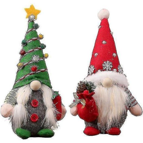 Décoration de Noël naine en peluche, lot de 2 nains suédois elfes faits main pour plateau de décoration de Noël (2 pièces - vert + rouge) (1/5)