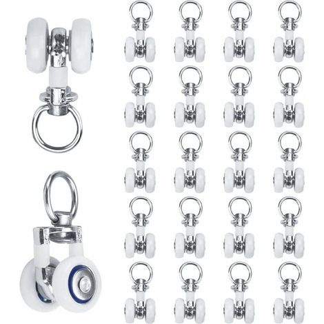 Lot de 20 roulettes pour rails de rideaux, roulettes métalliques, roulettes silencieuses, roulettes coulissantes, accessoires pour rideaux de salle de bain et de chambre. (1/4)
