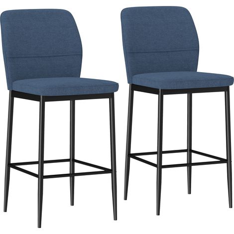 Lot de 2 tabourets de bar en velours bleu et acier hauteur 97 cm assise haute pour îlot cuisine design (1/5)