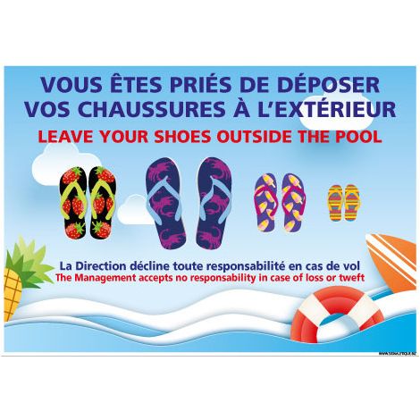 PANNEAU VOUS  TES PRIES DE DEPOSER VOS CHAUSSURES A L'EXTERIEUR (H0470) - Adhésif - 105 x 75 mm
