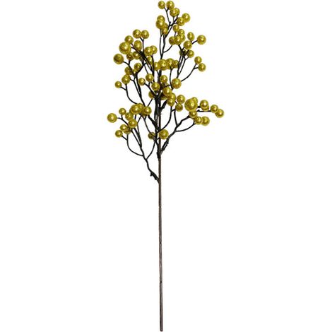 Weihnachtliche Blumendekoration für den Esstisch, mit simulierten roten Beeren, Akazienbohnen und Beeren (Kleiner einzelner Stiel, 7 Zweige, schwingende Früchte, Gold, A04431). (1/2)