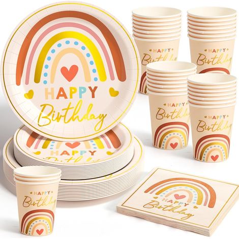 Vaisselle Anniversaire 20 Personne Assiette Anniversaire Arc En Ciel de Table Gobelets Serviette Papier Kit Anniversaire Fille 2 3 4 5 Femme 30 40 50 60 Ans (1/5)