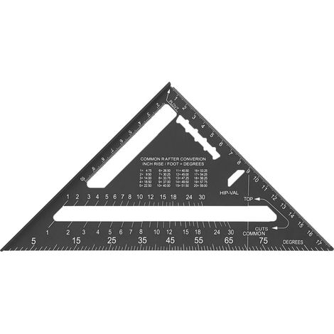 Règle triangulaire en alliage d'aluminium, 7 pouces, Double échelle, 45 à 90 degrés, outil de charpentier d'angle pour le travail du bois, noir