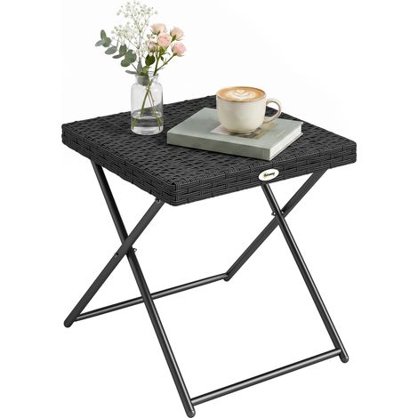 Table basse - Outsunny - pliable et compact - châssis en acier - résine tressée - 40 x 40 x 40 cm - noir