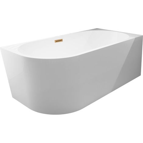 Balneo Baignoire semi-îlot Murale 170x80cm droite, accessoires cuivre, Acrylique thermoformé 3.5mm, avec pieds réglables, AVOLA (1/4)
