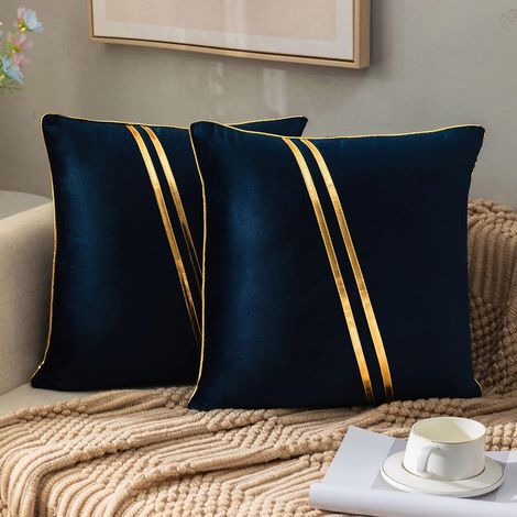 Decorative and comfortable cushion covers, modern and neutral style, with invisible zipper, for sofa, bedroom or living room. Navy blue color, 45 x 45 cm, set of 2. (1/5)