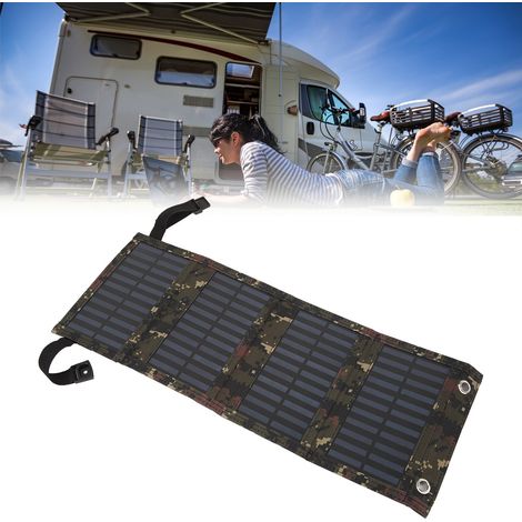 Zubehör für Wohnmobile: Faltbare 20-W-Solartasche mit USB-Anschluss, 4-Panel-Design zum Laden von Mobiltelefonen (5,5 V, keine Batteriespeicherfunktion), Tarnfarbe. (1/5)