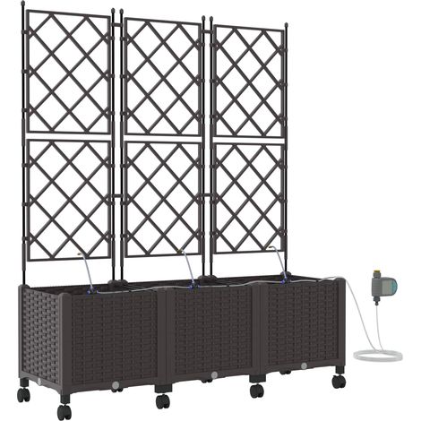 Maison Exclusive - Vaso da Giardino con Irrigazione e Ruote 3 pz Marrone PP (1/5)