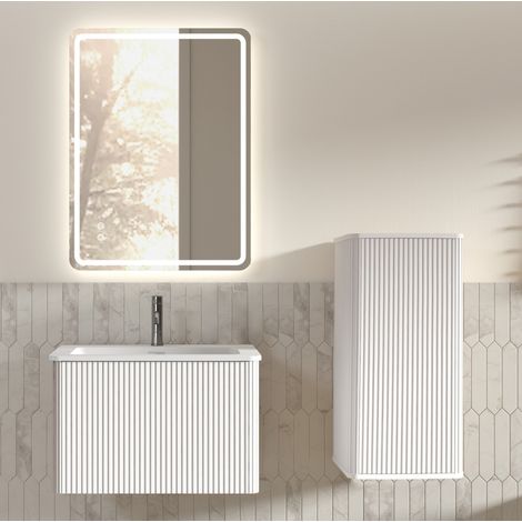 Ensemble salle de bain 61x46,5x37 cm blanc avec LED, rangement mural pour petit espace – MEUBLIV (1/5)