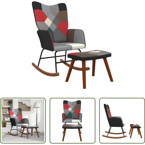 Hocker - Schaukelstuhl mit Hocker Patchwork Stoff (1/5)