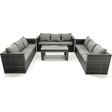 Fimous Outdoor Garden Furniture Set 9 Seater Rattan Sofa Set with Coffee Table Dark Grey Mixed (1/5)