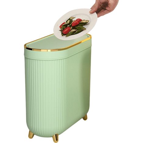 Poubelle de salle bain fine étroite avec couvercle suspendu , conteneur à déchets compact , gain pla (1/5)