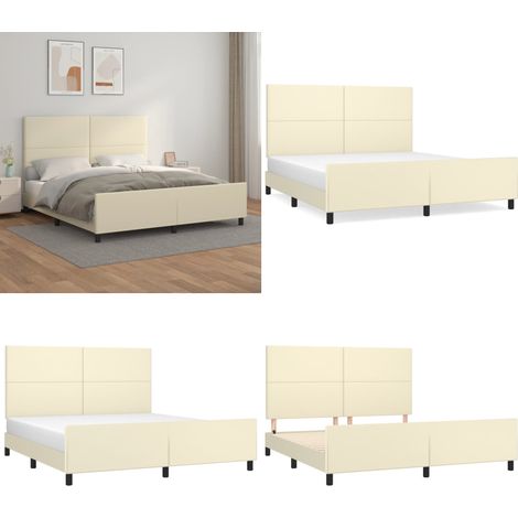 Cadre de lit avec tête de lit Crème 160x200 cm Similicuir - Cadre de lit crème - Tête de lit réglable (1/5)