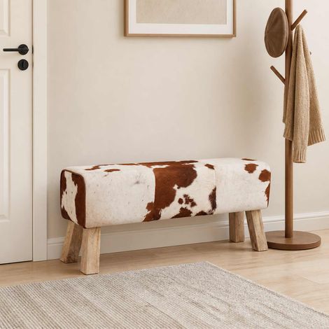 vidaXL banc 110 x 30 x 45 cm Cuir véritable Marron et blanc (1/5)