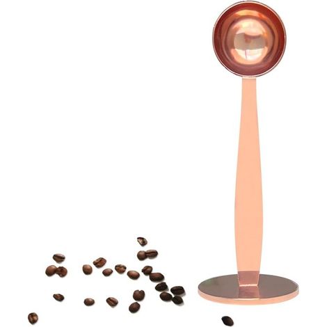 2 in 1 Kaffeelöffel, Esslöffel aus Edelstahl 304, Messlöffel mit gepresstem Boden für Kaffeebohnen, Kaffeepresse, Kaffeemahlen, Pressen, (Roségol (1/5)